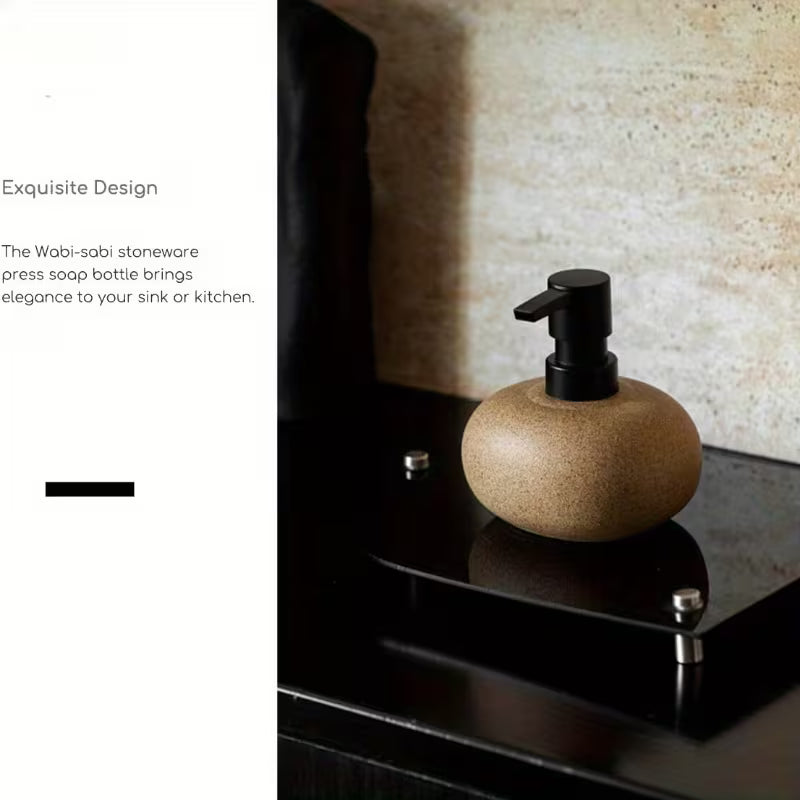 A Ceramic Soap Dispenser in Wabi-Sabi Style Featuring a Minimalist Design, Designed