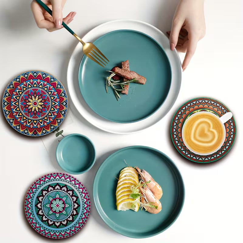 8pcs Wooden Mandala Coasters Set - Essential for Holiday Gatherings, Bars, Offices, Homes