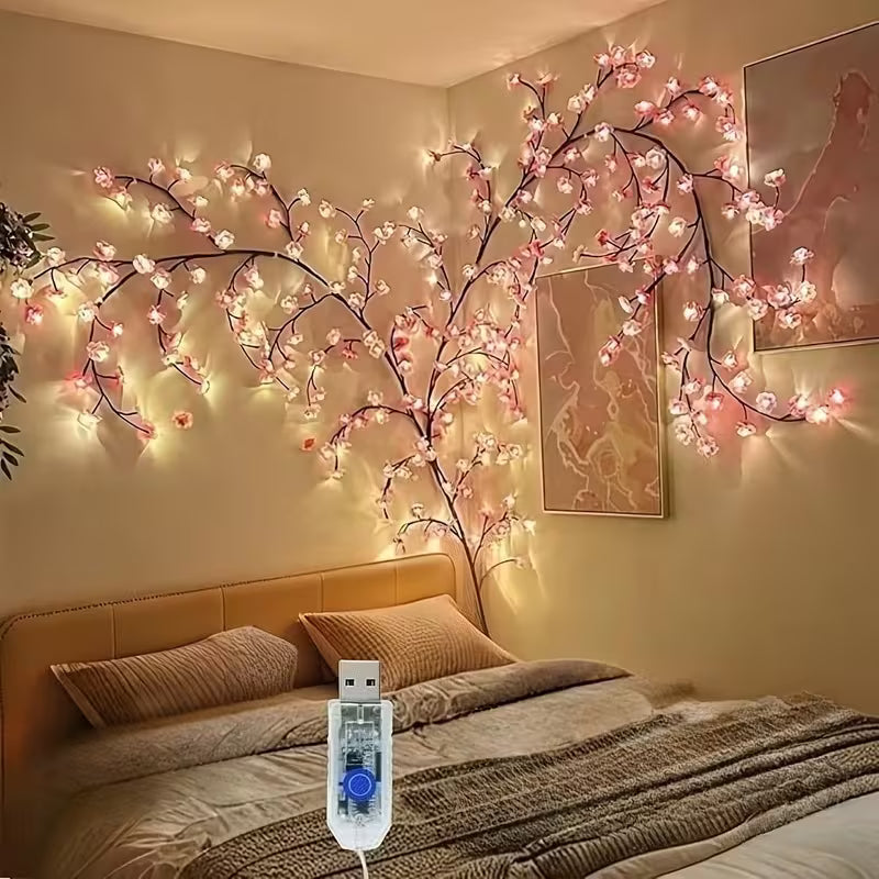 72-Bulb Cherry Blossom Vine String Lights (36pcs Leds And 36pcs Cherry Blossoms), Glowing