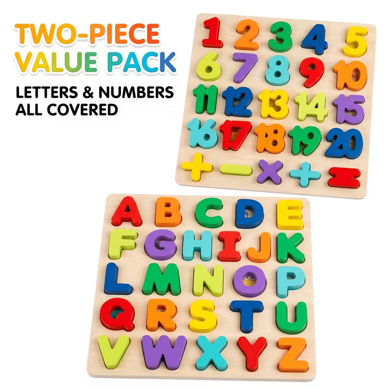 Wooden Alphabet and Number Puzzle 2-Pack