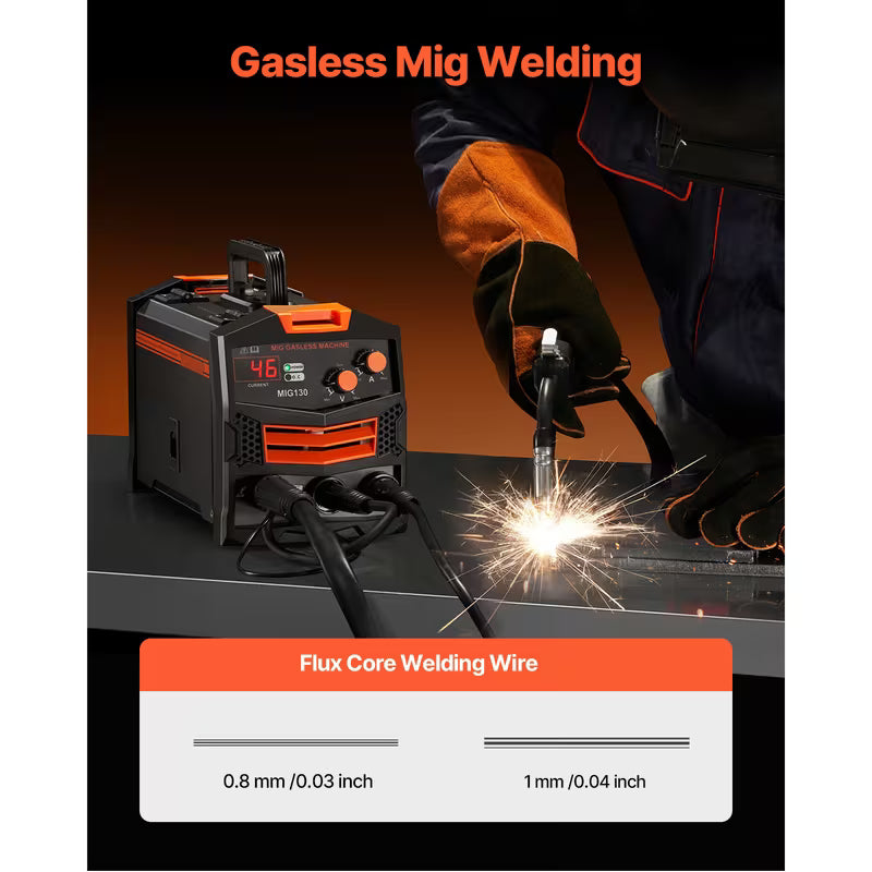 MIG Welder 130Amp Gasless Flux Core Mig Welding Machine with IGBT