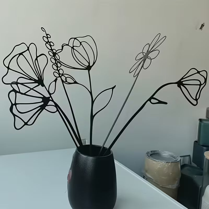 6pcs Set of OHRMBYA Black Metal Artificial Flowers - Minimalist Modern Floral Decor, Elegant
