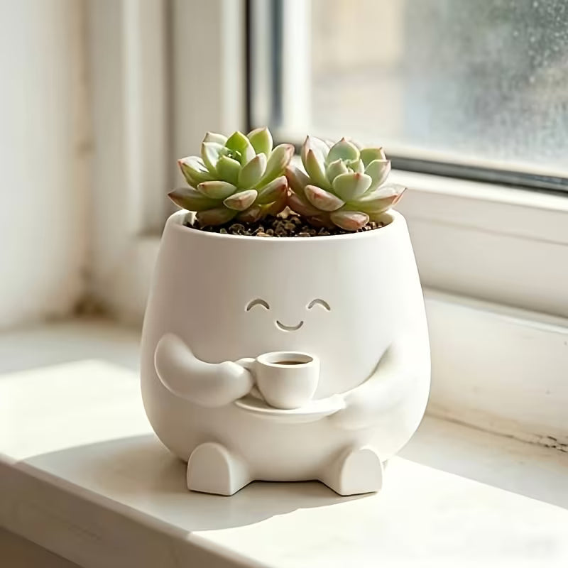 Cute Cat Hugging Succulent Planter Pot, Funny 3D Printed Plant Pot with Smiling Face, Mini