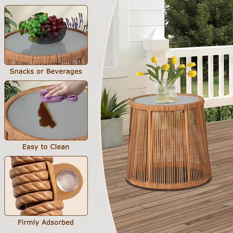 Boho Outdoor Small Patio Furniture Chair Set, Glass, Beige