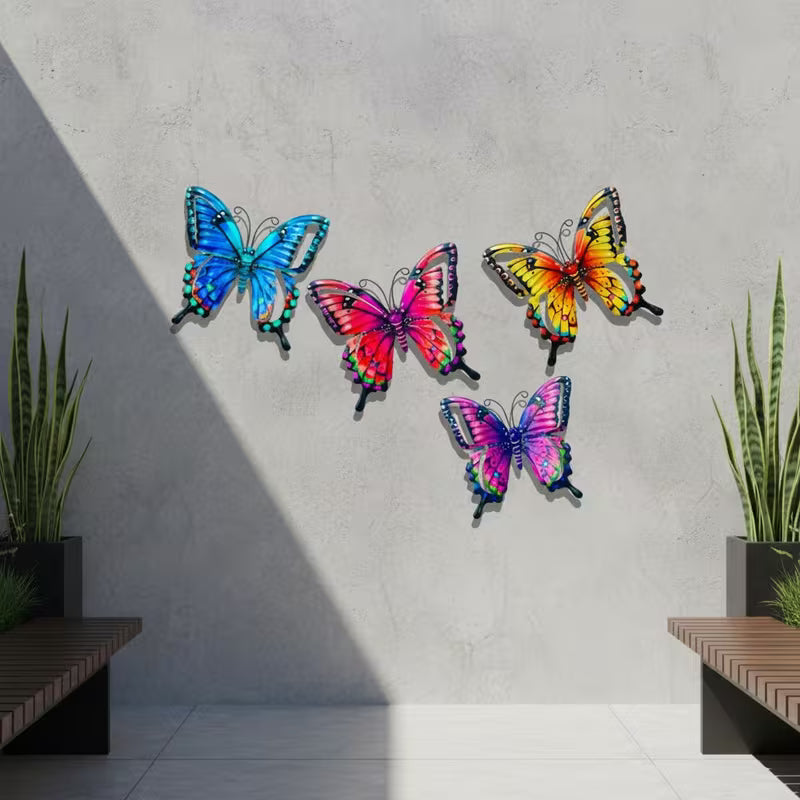 Set of 3D Colorful Metal Butterfly Wall Art, Metal