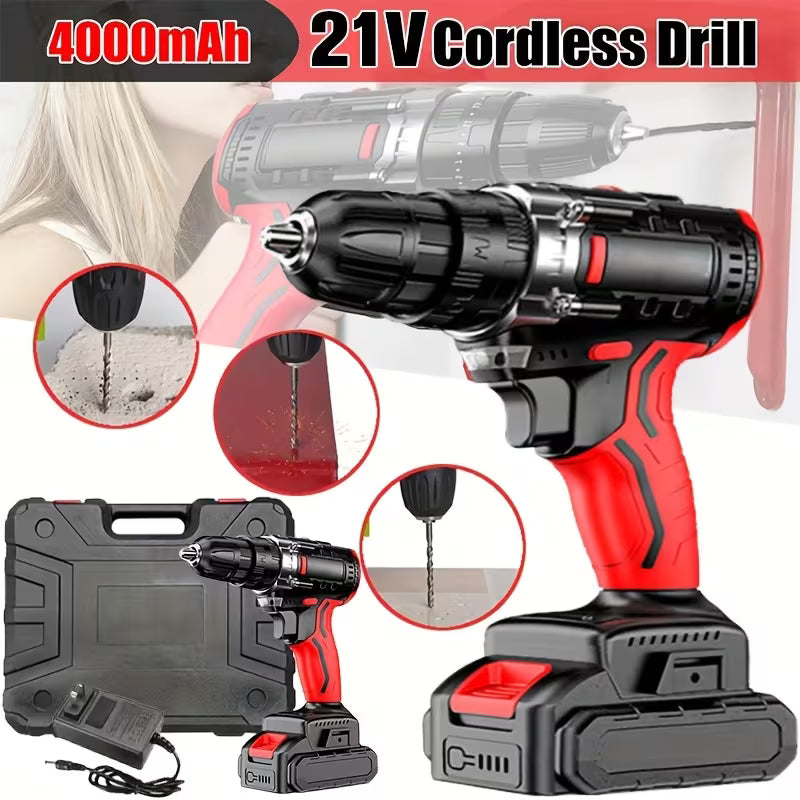 128pcs Red Electric Drill Kit - Compact Storage Box, Equipped with Two Batteries And One Charger