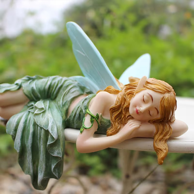 1pc WEBETTER Miniature Fairy Statue - Resin Elf Figurine with Seating/Resting Pose