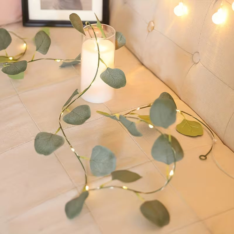 1pc of Decorative Light String with Eucalyptus Leaves, 78.74 inch Long with 20 Lights