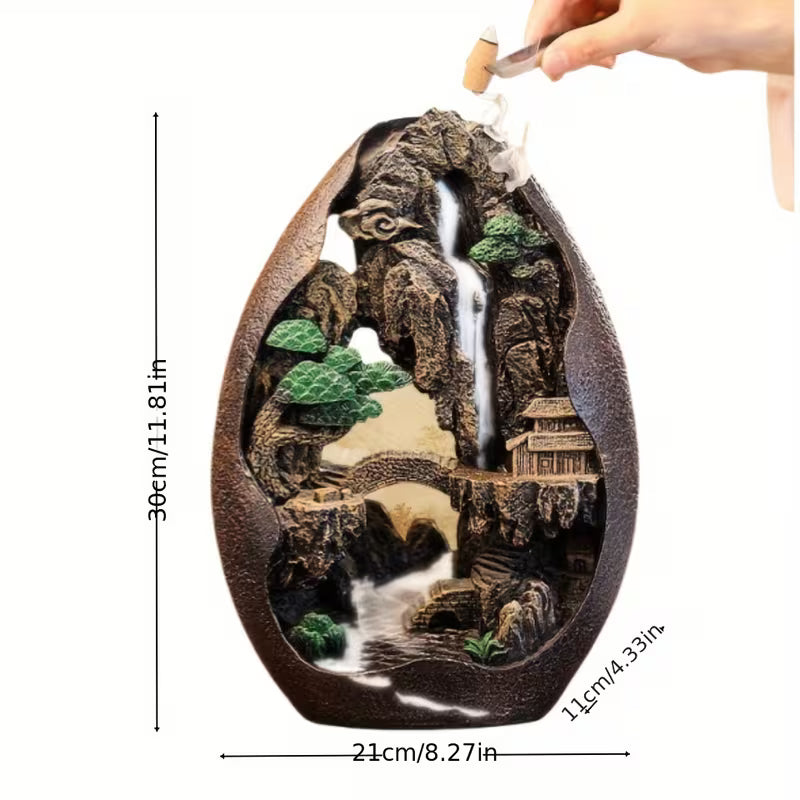 Ethereal Mountain Stream Pavilion Incense Holder - Backflow Waterfall Decor for Home