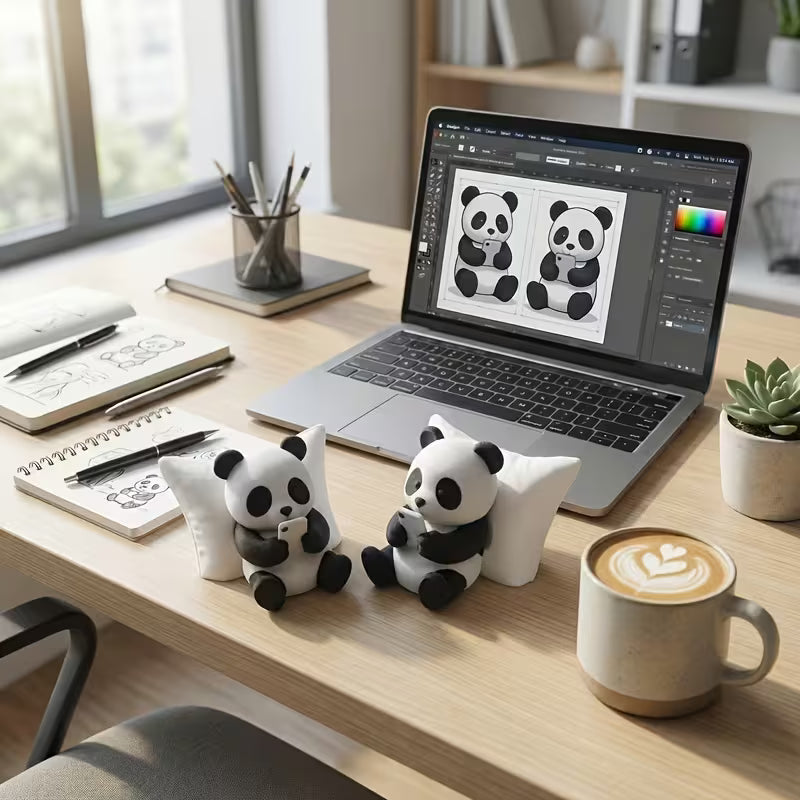 Set (Cute Panda Sculpture Ornament And Potted Insect