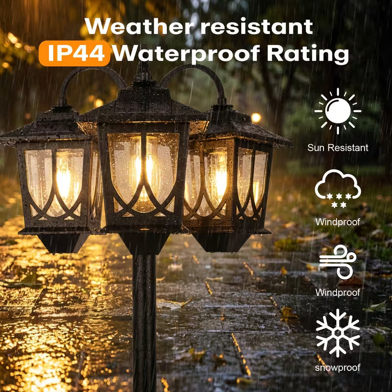 3-Headed Solar Powered Outdoor Post Light, 73-Inch Lamp Post with Dusk to Dawn Function