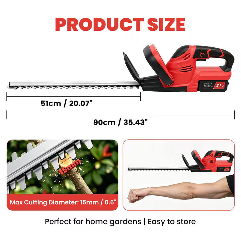 Cordless Hedge Trimmer 21V 600W, 22 Inch Carbon