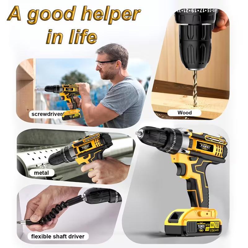 Household Multifunctional Cordless Drill, 21V Power Tool, Equipped