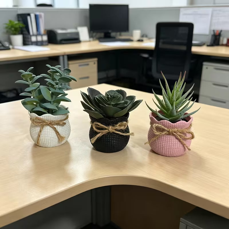 3pcs Mini Artificial Plant Bonsai Succulent Desktop Small Potted Plant, Suitable for Home