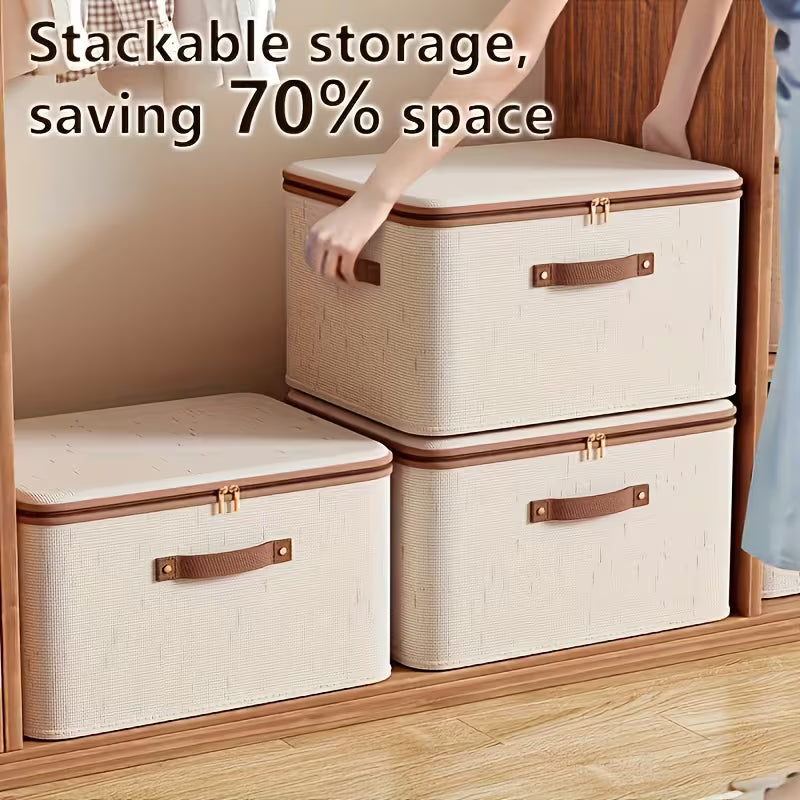 Foldable Linen Storage Box, Leather