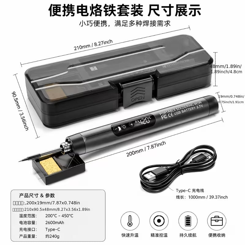 LCD Display Portable Electric Soldering, 6-in-1 Set Including Stand, with Storage Toolbox
