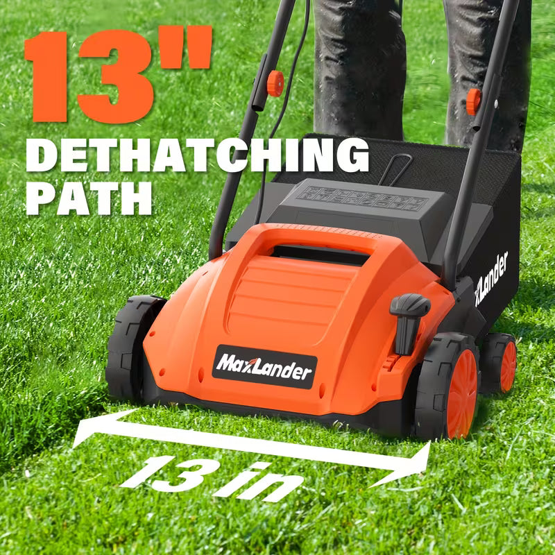 13" 12Amp 2-in-1 Electric Dethatcher & Scarifier, 4-Position Depth Adjustment