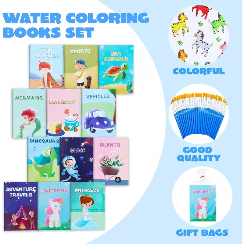 24-Set Water Coloring Books with Pens for Kids