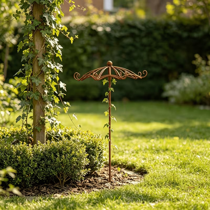 Vintage Distressed Iron Umbrella-shaped Plant Stand with Exquisite and Attractive Curling
