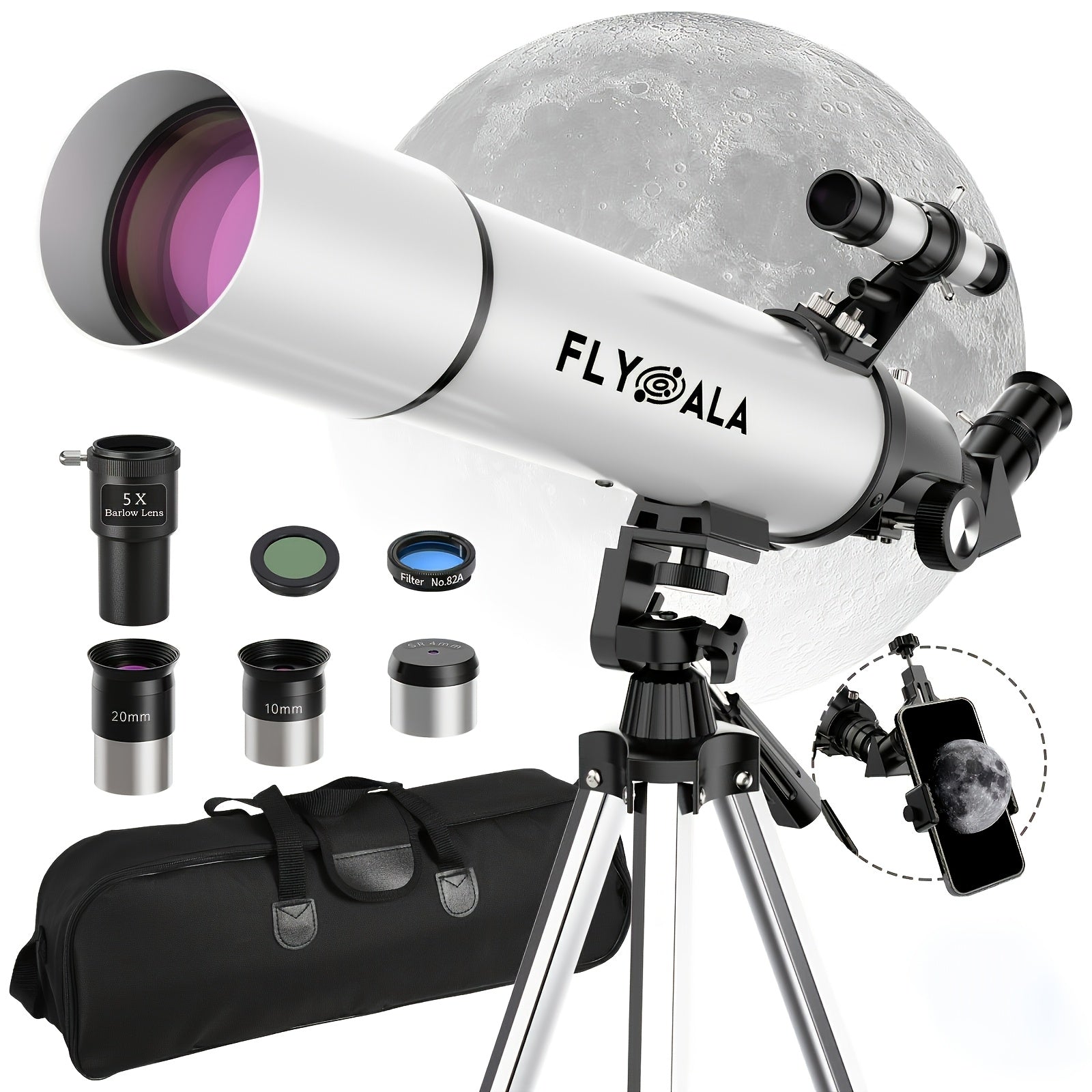 (30X-750X) Telescope for Adults High Powered, 80mm Aperture 600mm Focal