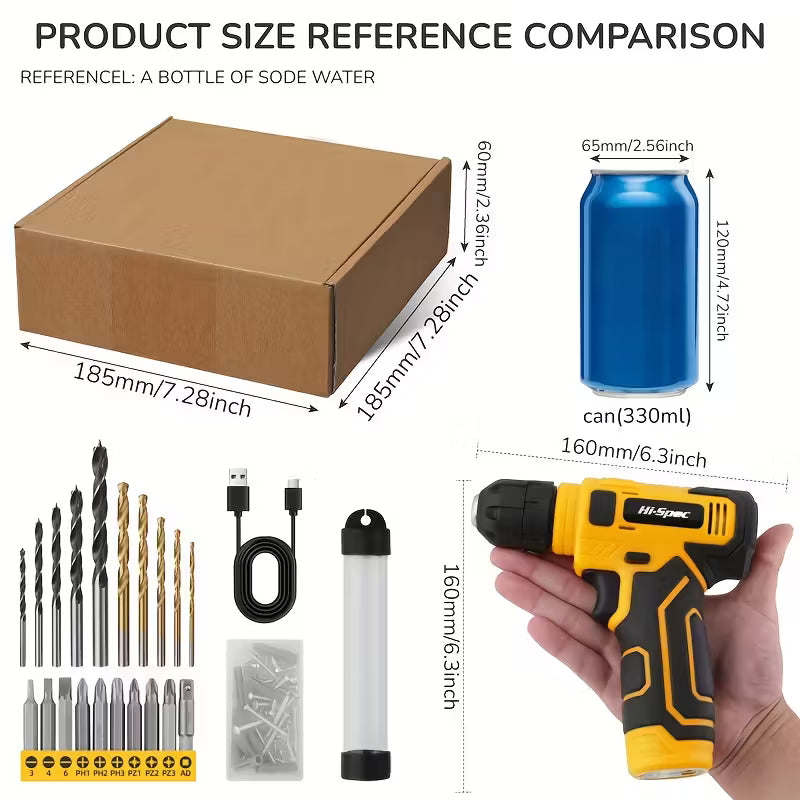 Hi-spec Household Multi-function Small Power Electric Drill, 8V Rechargeable Handheld