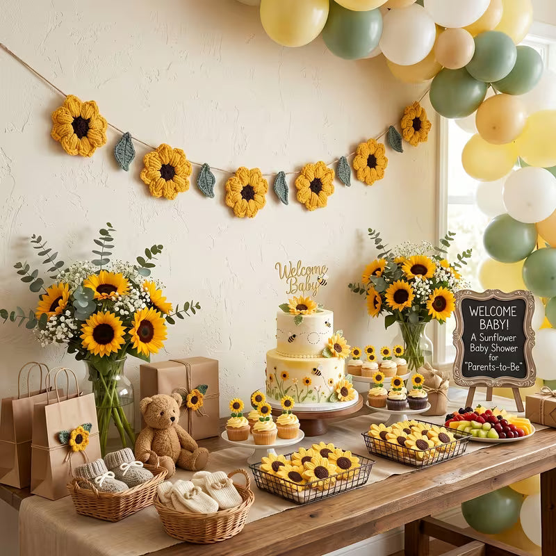 Crochet Sunflower Garland, Crochet Leaf Garland, Handmade Crochet Set