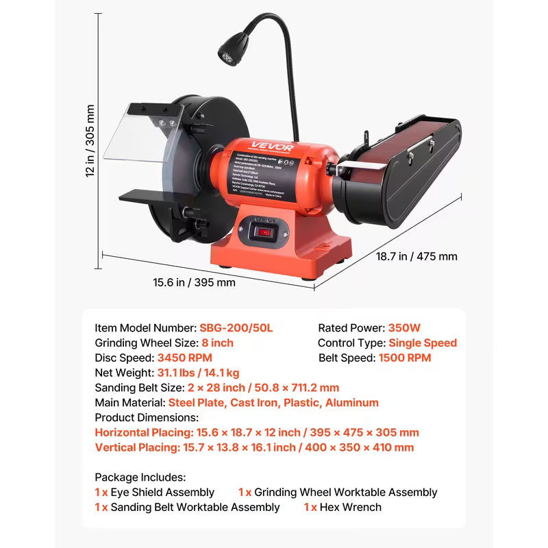 VEVOR 8" Bench Grinder & 2" x 28"