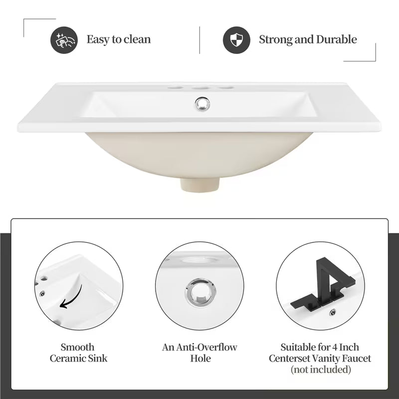 Costoffs Freestanding Bathroom Vanity with Ceramic Vessel Sink, Floor Cabinet with 2 Doors & Drawer