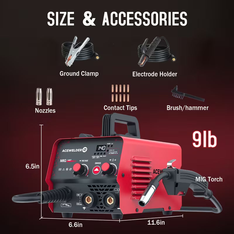 ACEWELDER 140A MIG Welder 110V 3 IN 1 Flux Cored MIG/ARC/Lift TIG Welding Machine Inverter Gasless