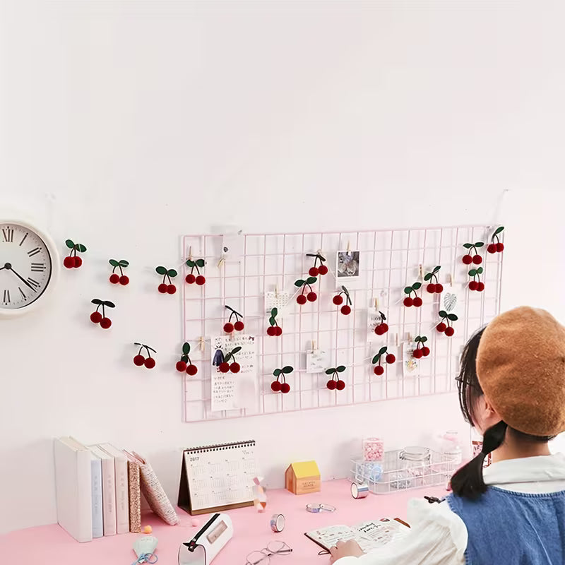 Pcs Cherry Garland Decor Valentine's Day Cherries Party Decoration Mother's Day Pompom Felt Bunting