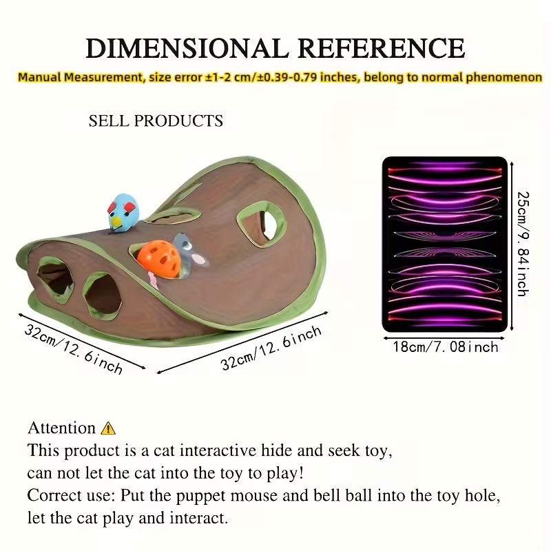 Mini Foldable Cat Tunnel Toy, Mouse Hole Set, Polyester