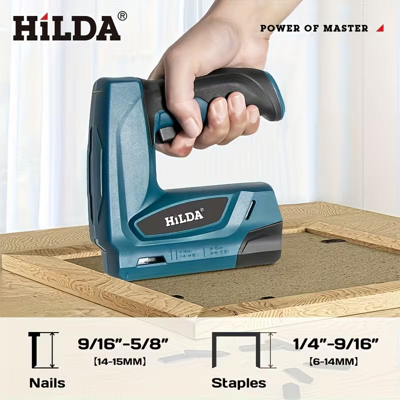 HILDA Blue Nail Gun, Electric Gas Nail Gun, Decoration, Frame Nail Gun, 2000 Nails, Portable