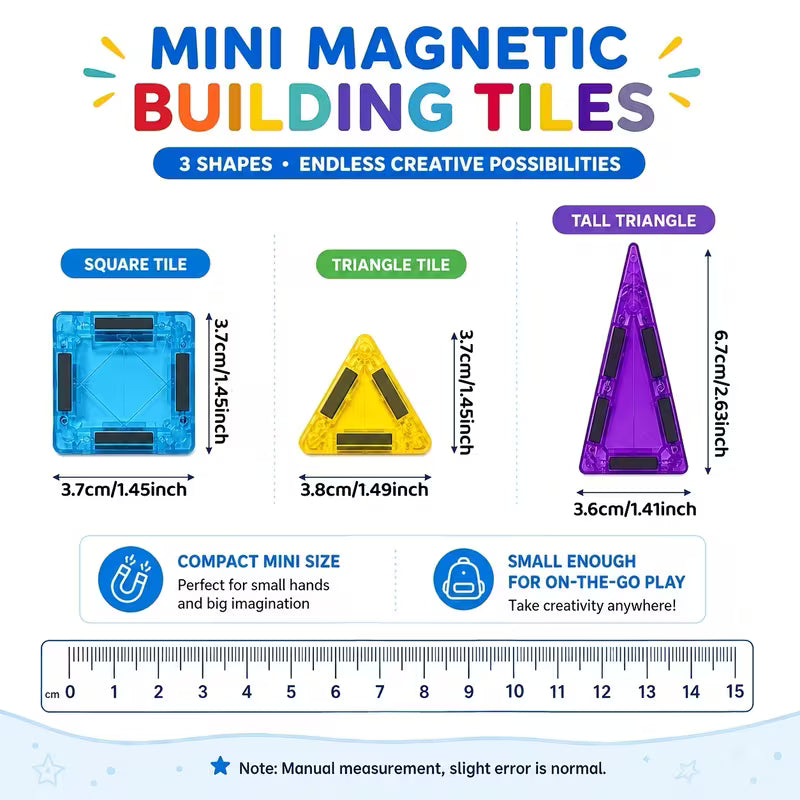 24-Piece Magnetic Building Blocks with Clear Magnets & Colorful Tiles