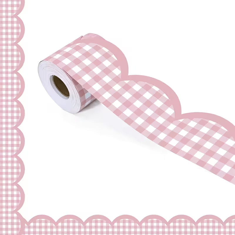 1 Roll (787.4 inch) Pink Plaid Decorative Sticker - Ideal for Bulletin Boards, Crafts