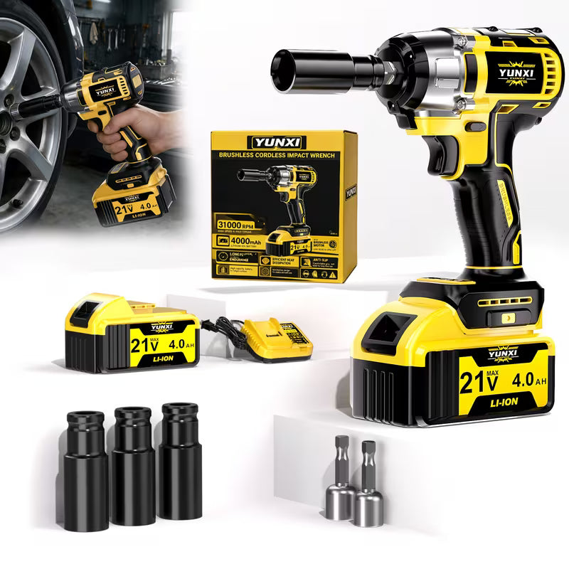 2026 Latest Wireless Impact Wrench, High Torque Brushless Power Tool Wrench Set