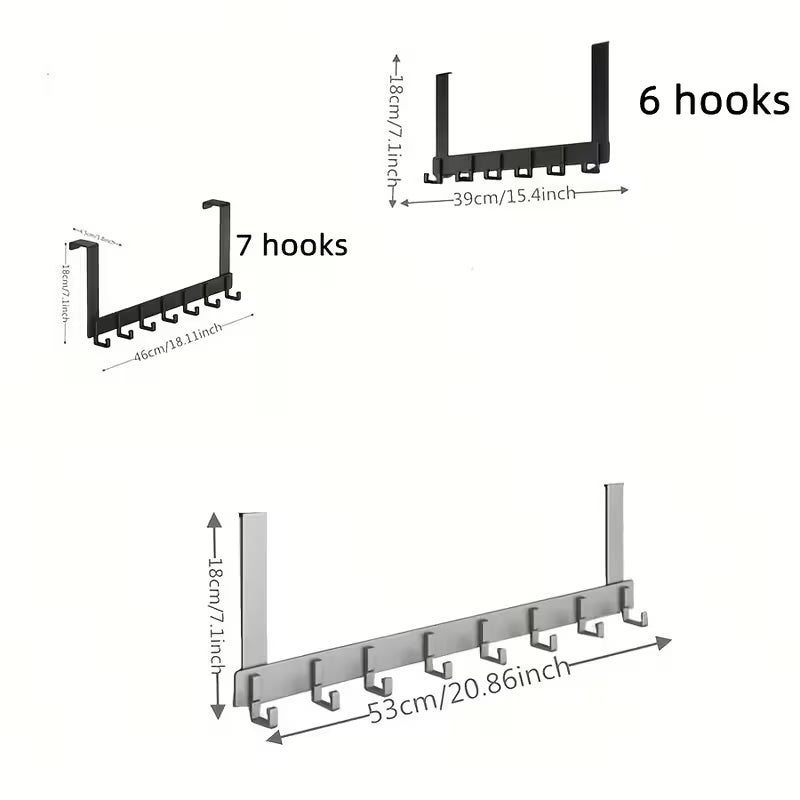 Multi-Hook No-Drill Door Back Hanger Bathroom Kitchen Bedroom Multi-Use Storage Rack, Ins