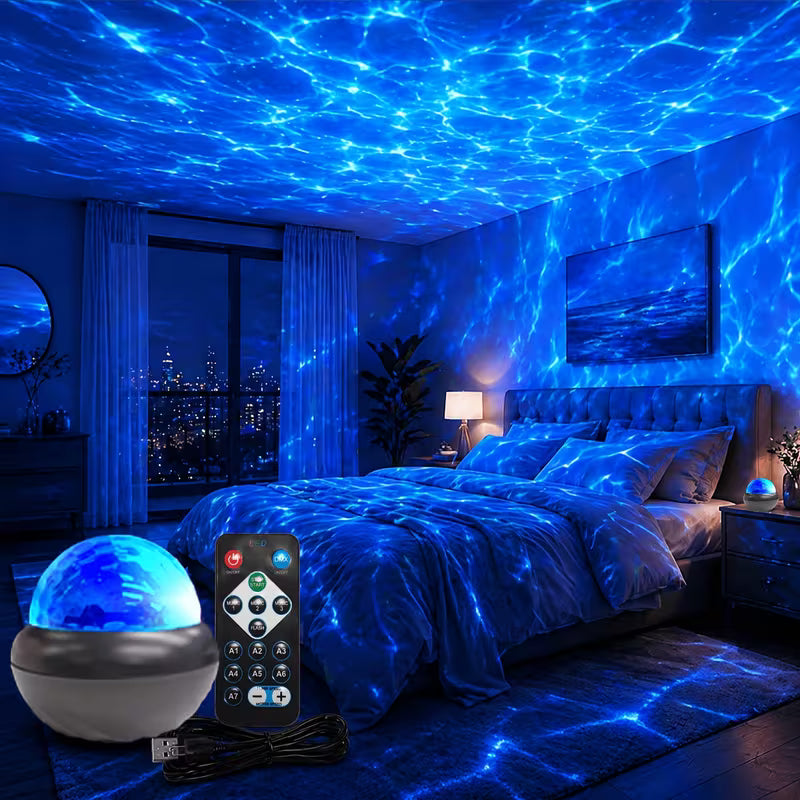 New RGB Water Ripple Projection Light, Wave Lighting Effects, Remote Control Timer