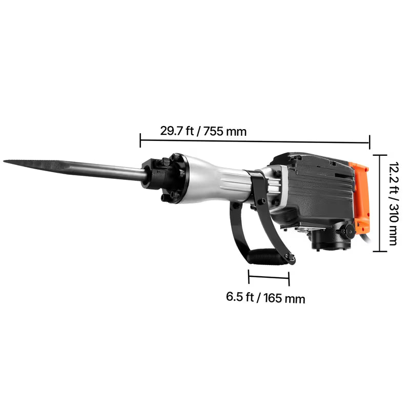 VEVOR Demolition Jack Hammer, 1350 BPM Concrete Breaker 6pcs Chisels Bit Chipping with Case