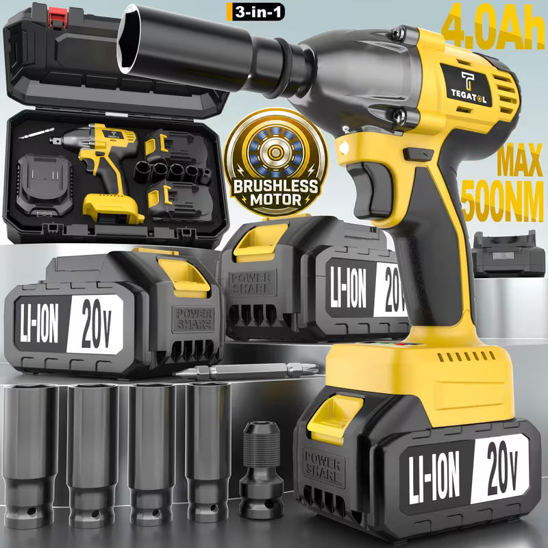 20V Cordless Impact Wrench Kit, Brushless Electric Wrench