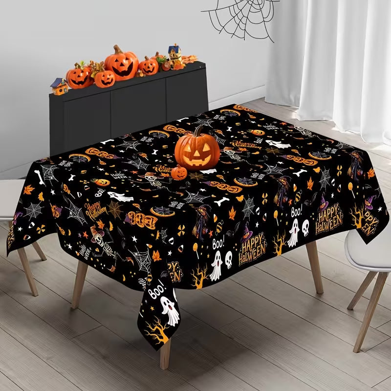 1pc Happy Halloween Tablecloth, Pumpkin Ghost And Skeleton Designs