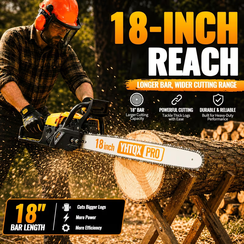 62cc Professional Gas Powered Chainsaw, 2-Stroke Gasoline Chain Saw with 3 Extra Chains