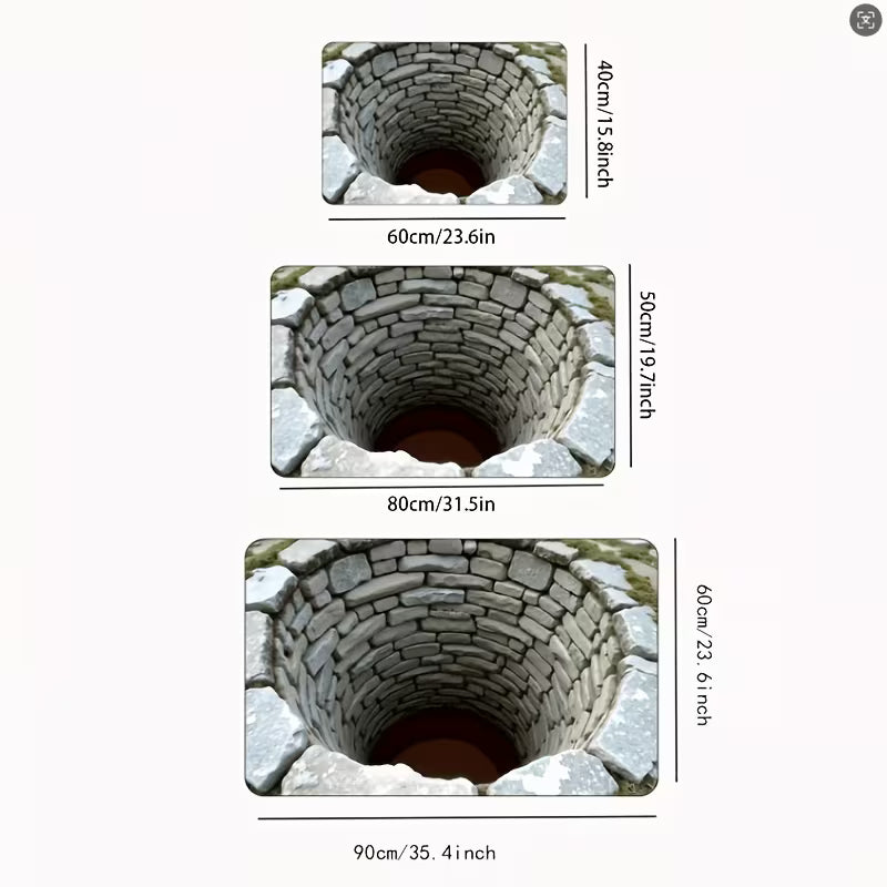 1pc, Endless Deep 3D Printed Anti-Slip Mat - Machine Washable Polyester Fiber, Imitation Stone