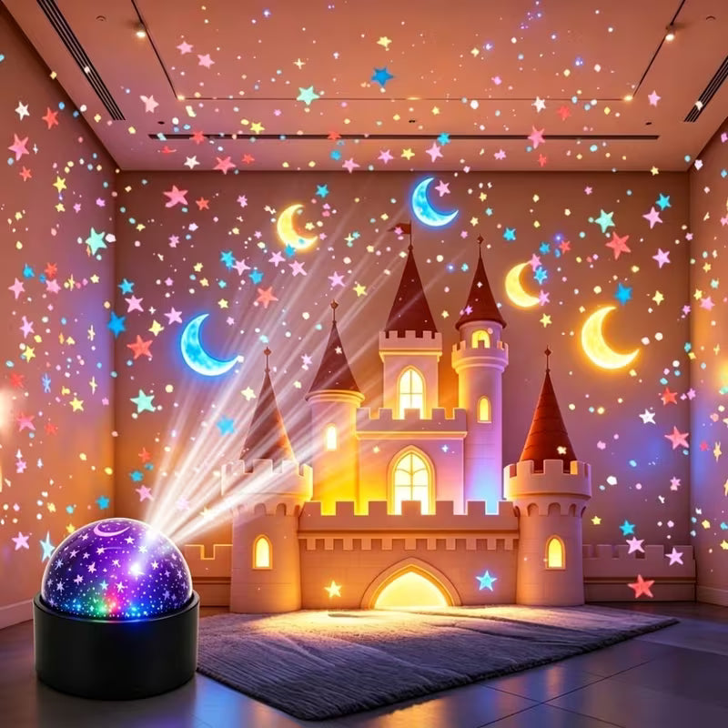 9 Colors Star Moon Projector Lamp, USB Powered LED Night Light with White Protective Cover