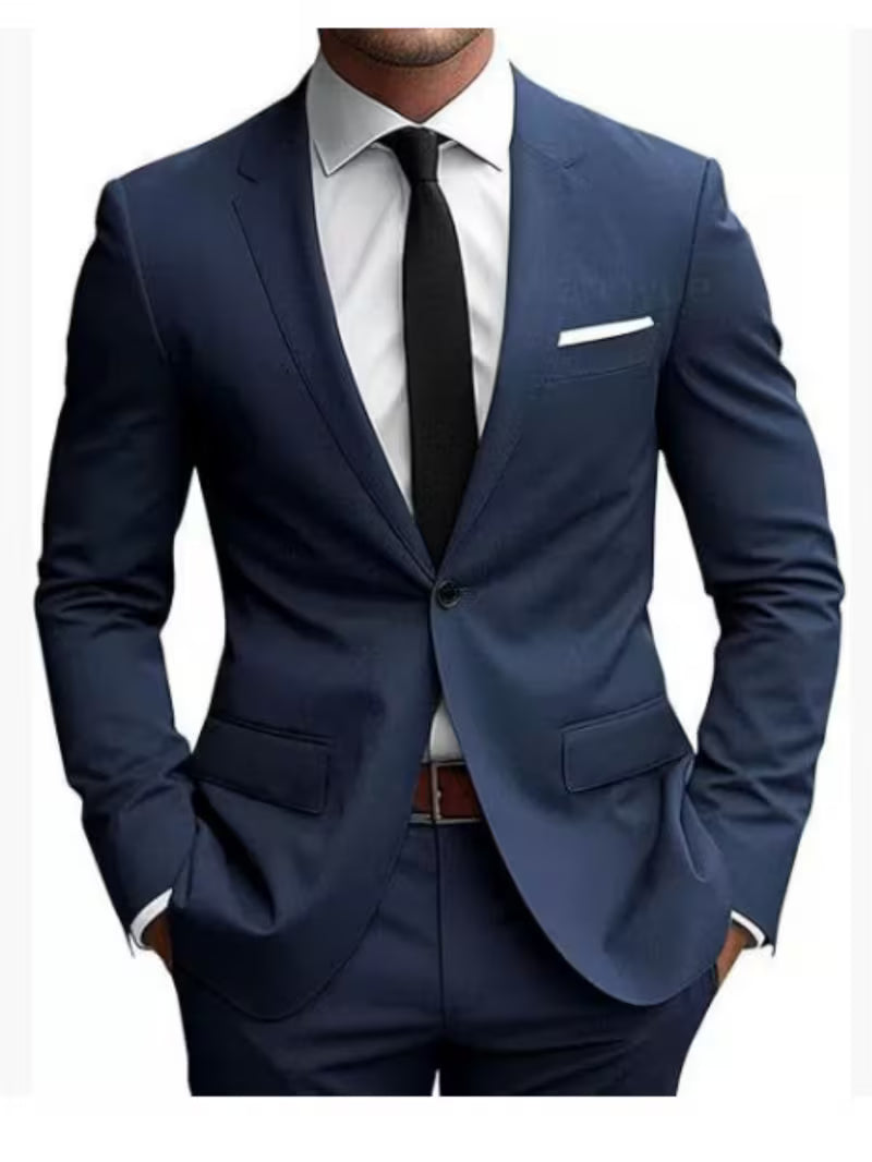 Men's Slim Fit 2pcs Suit, Single-Breasted Blazer & Dress Pants