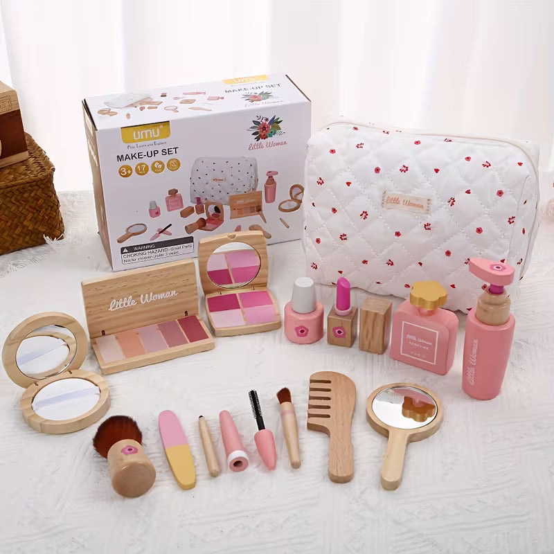 Wooden Simulation Pretend Play Makeup Bag Set