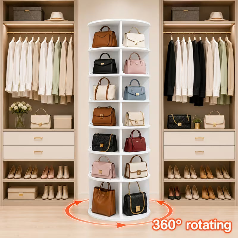 7-Tier 72.44in Tall Rotating Shelf - No-Drill Space-Saving Storage Rack, 360° Swivel Organizer
