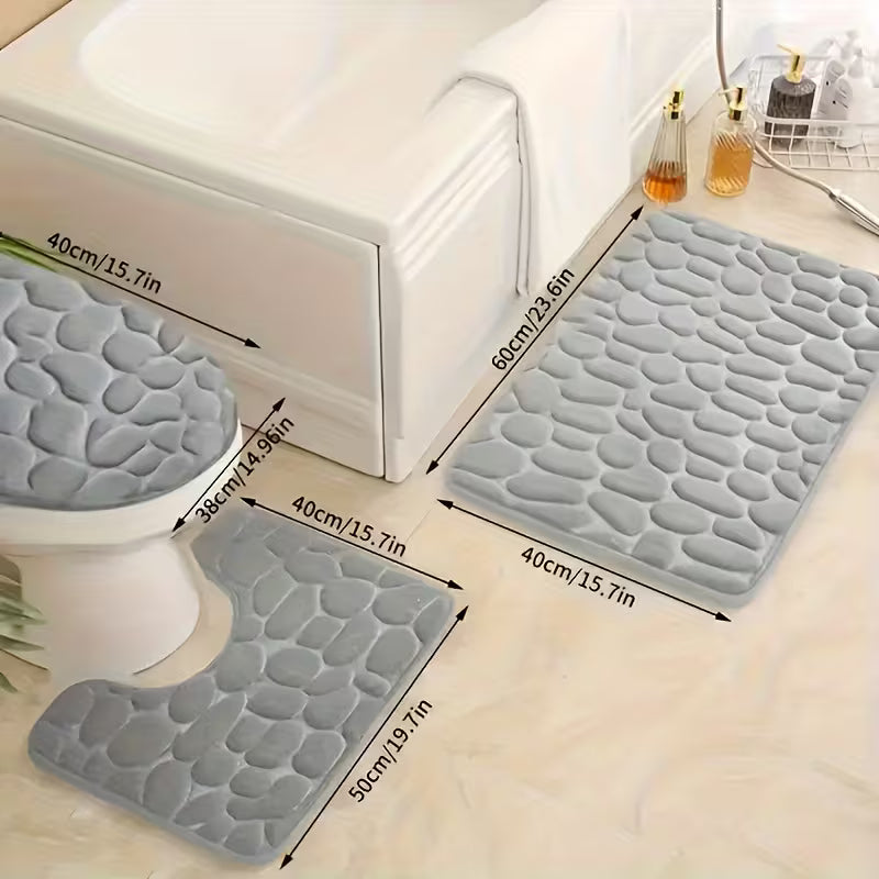 Geometric-Pattern Coral Fleece Bath Rug Set - Memory, Polyester