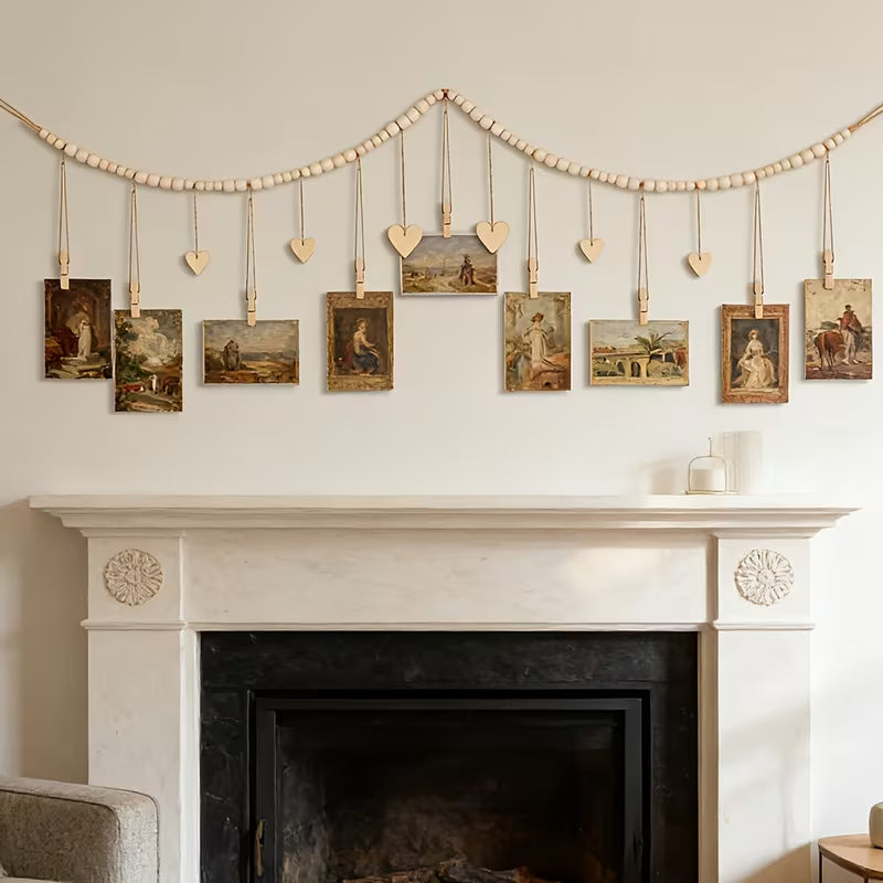 Bohemian/Boho Hanging Photo Display Wall Decor, Wooden Bead Set, Wooden