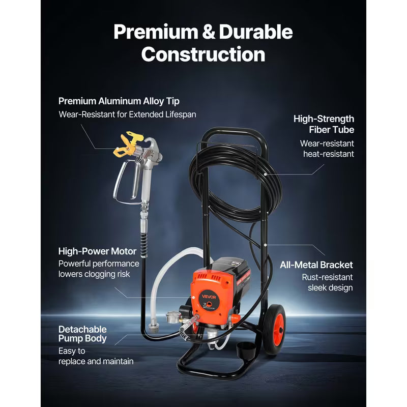 VEVOR Stand Airless Paint Sprayer, 650W/900W, 3000PSI High Pressure Airless Sprayer with Cart