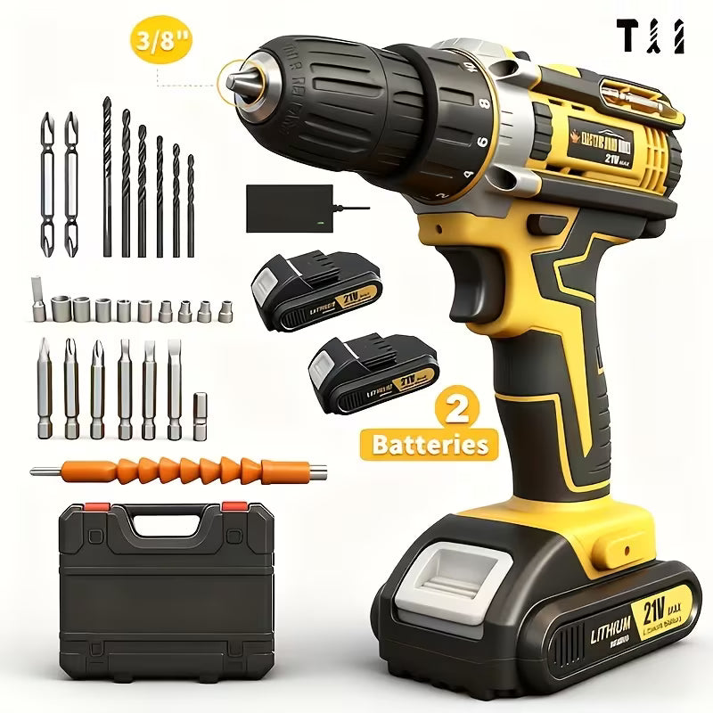 Lithium-Ion Drill Set, A Drill Kit Including Battery And Charger, 3/8-Inch Keyless Chuck